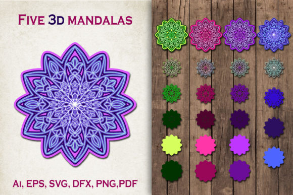 3D Mandalas in Five Color Versions: A Digital Asset for Visual Impact