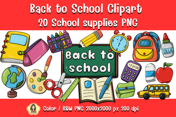 Back to School 20 Color/ B&W Clipart PNG: Essential Design Assets