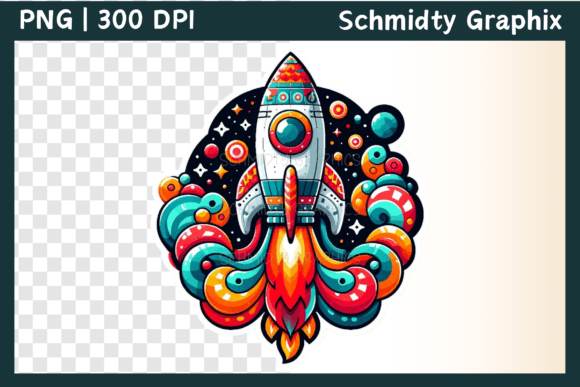 Blast Off with Color Rocket Ship Retro Sublimation PNG